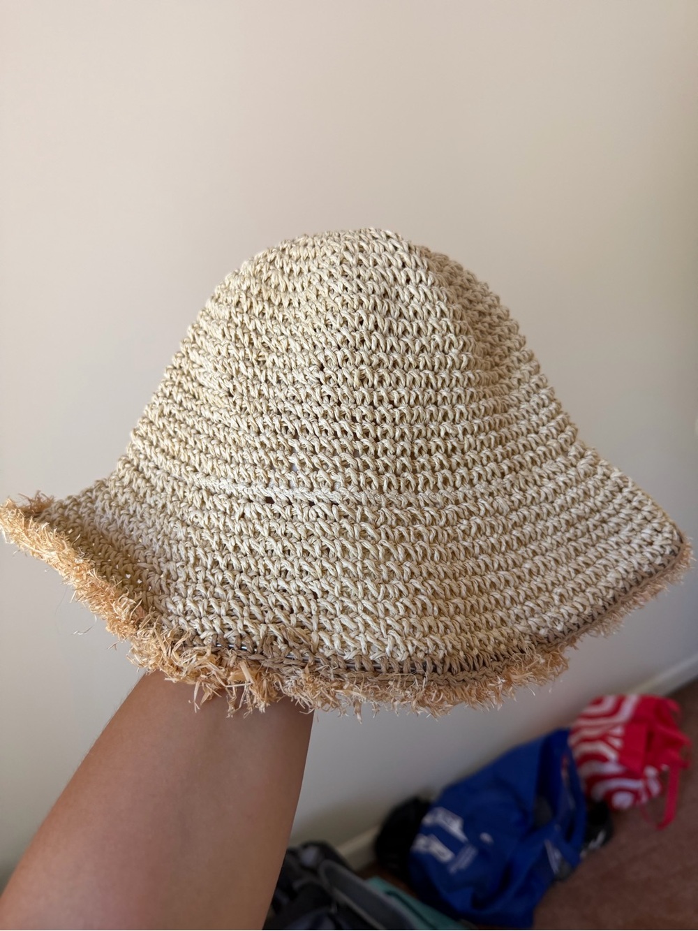 Children's Woven Straw Bucket Hat in Natural Cream